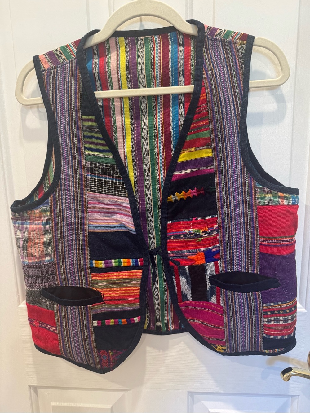 Vintage Guatemalan Handwoven Patchwork Vest Multicolor Boho 90s